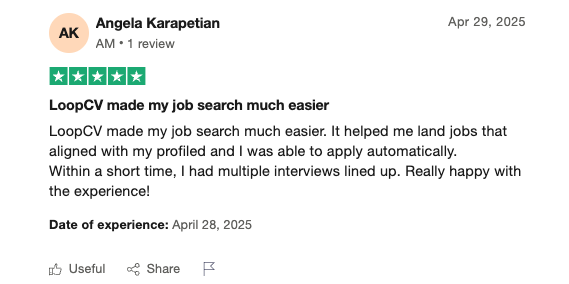 TrustPilot Review of LoopCV - Búsqueda de empleo más fácil